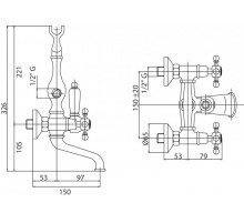Смеситель на борт ванны с ручным душем, шлангом 150 см CEZARES NOSTALGIA-PBV-03/24-M