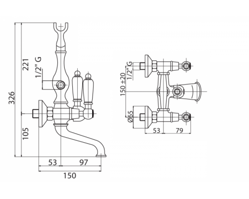 Смеситель на борт ванны с ручным душем CEZARES FIRST-PBV-01-Bi