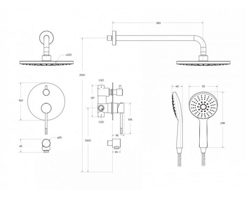 Душевой комплект встраиваемый CEZARES RELAX-DSET-IN