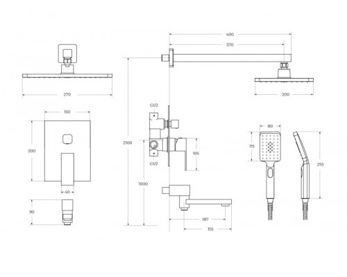 Душевой комплект встраиваемый с изливом CEZARES SLIDER-VDSET-GM