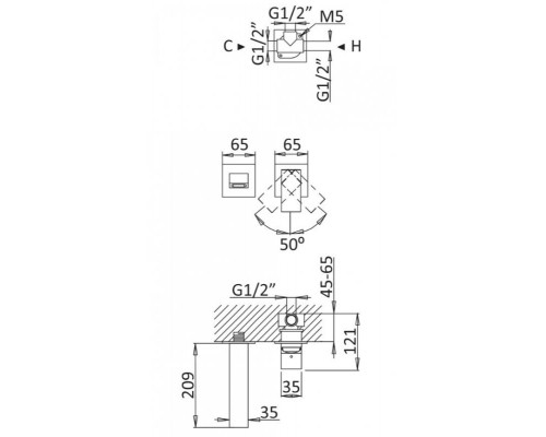 Смеситель для раковины однорычажный, с донным клапаном CEZARES PORTA-BLI2-BIO