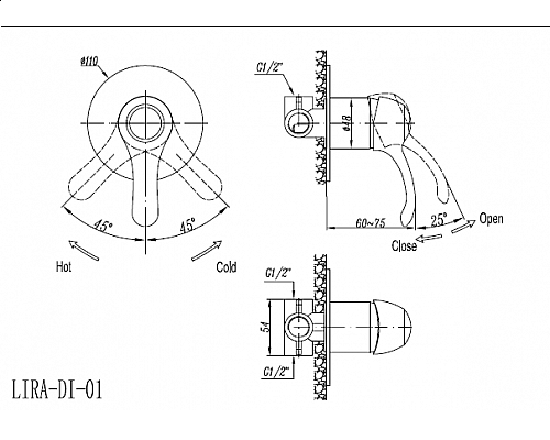 Встраиваемый смеситель для душа CEZARES LIRA-C-DIM-BLC