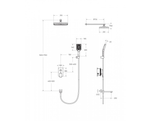 Душевой комплект встраиваемый с изливом BelBagno DUE-VDSET-GM, оружейная сталь