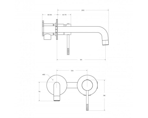 Смеситель для раковины встраиваемый с внутренней частью, без донного клапана CEZARES RELAX-BLI2-1-BORO-W0