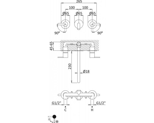 Смеситель для раковины встраиваемый CEZARES LEAF-BLI3L-01-W0