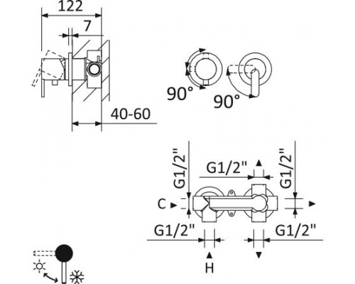 Встраиваемый смеситель на 3 выхода CEZARES LEAF-VDIM3-01