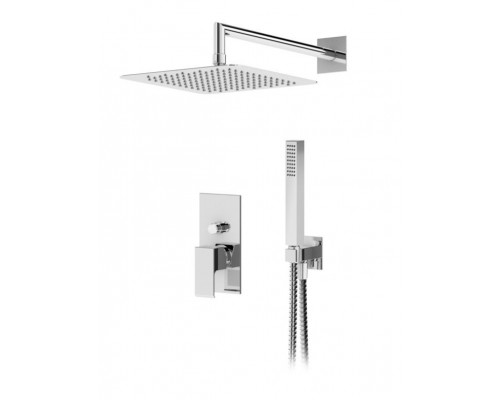 Душевая система с переключателем для верхнего и ручного душа, верхний душ из стены, квадратный 25 см, материал металл CEZARES PORTA-DSIPQ-25-NOP черный матовый