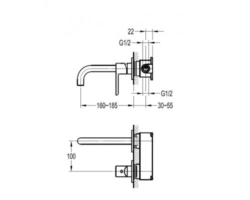 Смеситель для раковины встраиваемый CEZARES ECO-DI-BORO брашированное золото