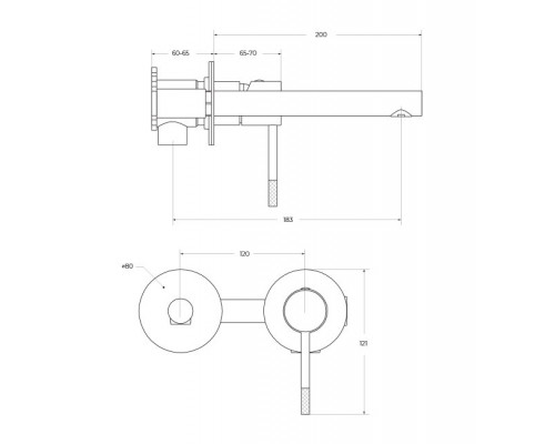 Смеситель для раковины встраиваемый с внутренней частью, без донного клапана CEZARES RELAX-BLI2-2-GM-W0