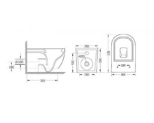 Унитаз подвесной безободковый со смывом Торнадо с сиденьем CEZARES RELAX-TOR 53 см CZR-3806-53-TH-TOR/SC