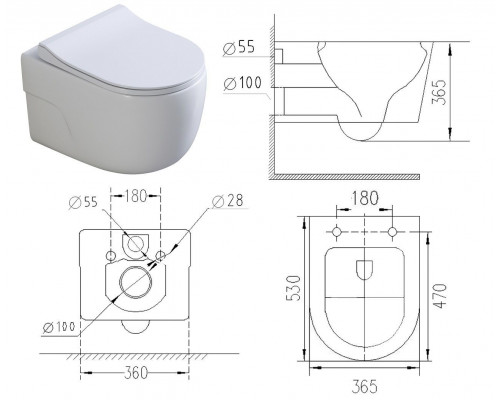 Унитаз подвесной безободковый с вихревым смывом ART&MAX VERONA AM012CHRT/SC