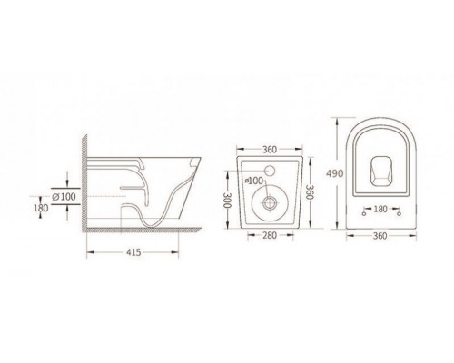 Унитаз подвесной безободковый со смывом Торнадо с сиденьем CEZARES LINER-TOR 49 см CZR-38083-49-TH-TOR/SC