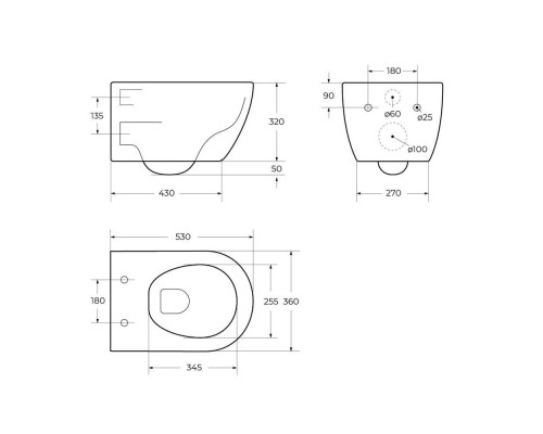 Унитаз подвесной безободковый с вихревым смывом ART&MAX NAPOLI AM100CHRV/SC