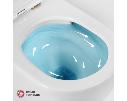 Унитаз подвесной безободковый со смывом Торнадо с сиденьем CEZARES LINER-TOR 49 см CZR-38083-49-TH-TOR/SC