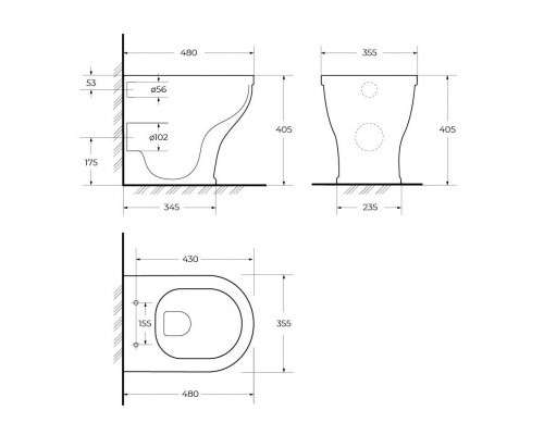 Унитаз приставной безободковый полное примыкание к стене CEZARES GIUBILEO