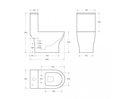 Унитаз-моноблок безободковый с сиденьем дюропласт soft close, P-trap BelBagno NEON BB8617CPR-MN/SC
