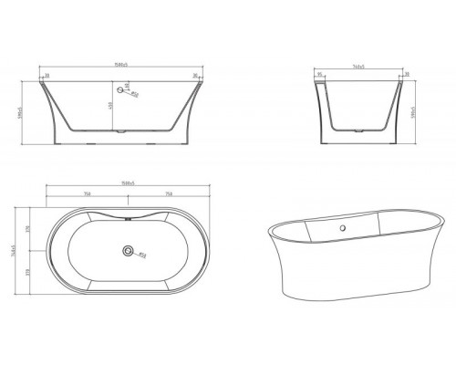 Акриловая ванна BelBagno BB201-1500-800