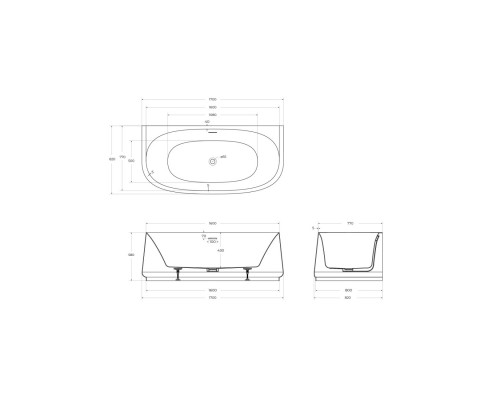 Акриловая ванна пристенная 170х80 см, CEZARES CZR-LUX-WALL-170-80-58