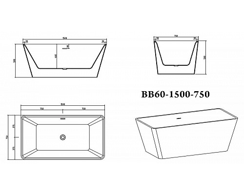 Акриловая ванна BelBagno BB60-1500-750