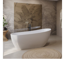 Отдельностоящая, полукруглая акриловая ванна в комплекте со сливом-переливом BelBagno BB704-1700-800-K