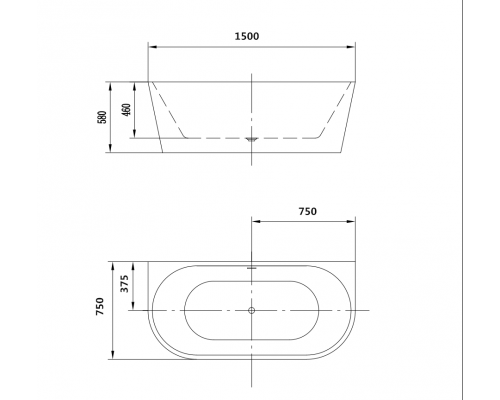 Акриловая ванна Art&Max AM-206-1500-750 пристенная