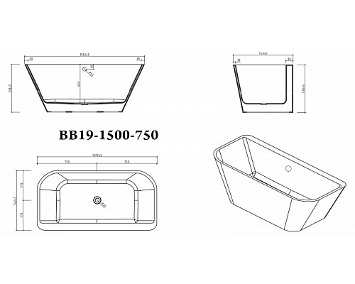 Акриловая ванна отдельностоящая BelBagno BB19-1500-750