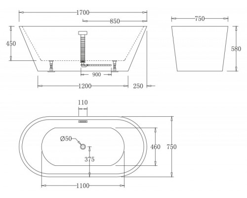 Ванна акриловая отдельностоящая без перелива BelBagno BB61-1700-W0