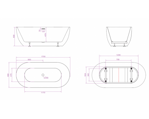 Акриловая ванна BelBagno BB70-1700-800-W/NM