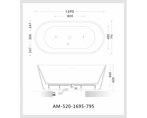 Акриловая ванна Art&Max AM-520-1695-795