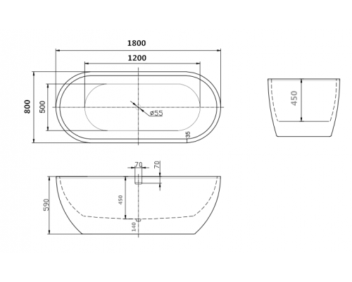 Акриловая ванна ART&MAX AM-218-1800-800 отдельностоящая
