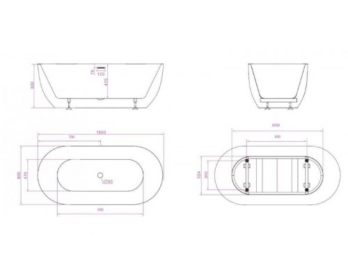 Отдельностоящая овальная акриловая ванна в комплекте со сливом-переливом BelBagno BB70-1500-800-W/NM