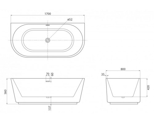 Акриловая ванна пристенная полукруглая BelBagno BB108-170-80