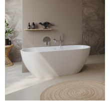 Отдельностоящая, овальная акриловая ванна UNO в комплекте со сливом-переливом BelBagno BB701-1500-730-K
