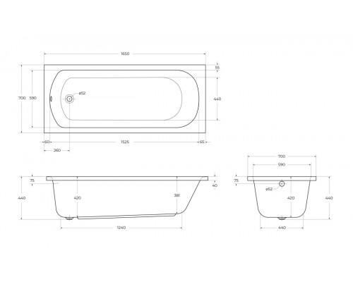 Ванна акриловая Cezares ECO-165-70-41-W37