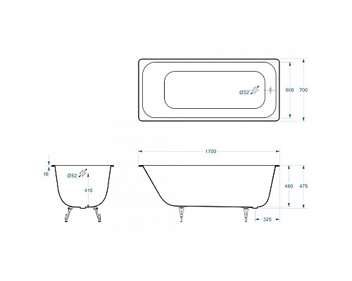 Купить Ванна чугунная Delice Aurora 170х70 DLR230605 в магазине сантехники Santeh-Crystal.ru