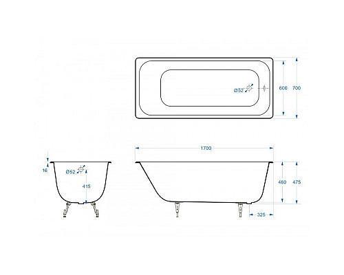 Заказать Ванна чугунная Delice Aurora 170х70 с антискользящим покрытием DLR230605-AS в магазине сантехники Santeh-Crystal.ru