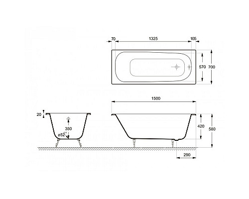 Заказать Ванна чугунная Delice Continental 150х70 DLR230612 в магазине сантехники Santeh-Crystal.ru