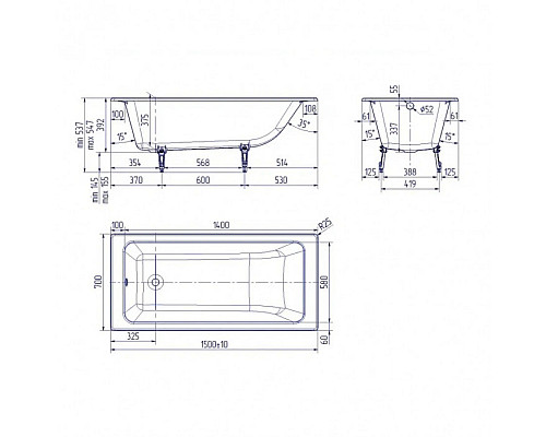 Приобрести Ванна чугунная Delice Parallel 150х70 DLR220503 в магазине сантехники Santeh-Crystal.ru