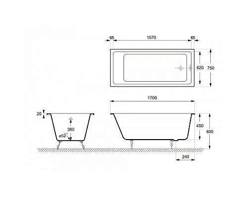 Купить Ванна чугунная Delice Level 170х75 с отверстиями под ручки DLR230602R в магазине сантехники Santeh-Crystal.ru