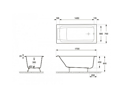 Приобрести Ванна чугунная Delice Palomba 170х70 DLR230620 в магазине сантехники Santeh-Crystal.ru