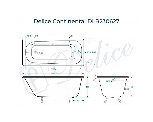 Ванна чугунная Delice Continental 180х80 DLR230627