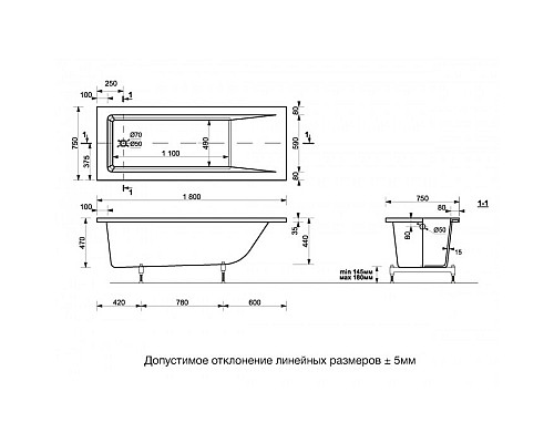 Ванна из литьевого мрамора Delice Diapason 180х75 DLR330015