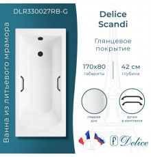 Ванна из литьевого мрамора Delice Scandi 170х80 глянцевая с черными ручками DLR330027RB-G