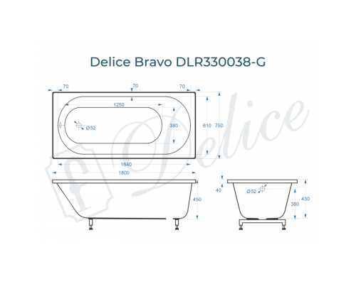 Ванна из литьевого мрамора Delice Bravo 180х75 глянцевая DLR330038-G