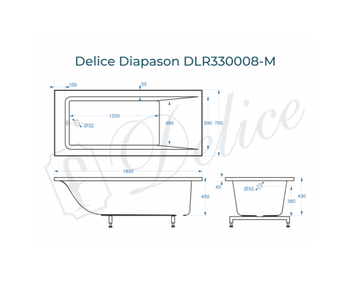 Ванна из литьевого мрамора Delice Diapason 180х70 матовая DLR330008-M