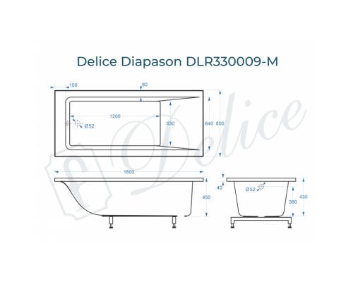 Ванна из литьевого мрамора Delice Diapason 180х80 матовая DLR330009-M