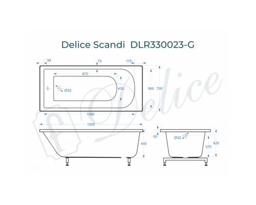 Ванна из литьевого мрамора Delice Scandi 150х70 глянцевая DLR330023-G