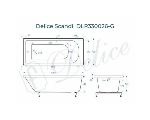 Ванна из литьевого мрамора Delice Scandi 170х75 глянцевая DLR330026-G