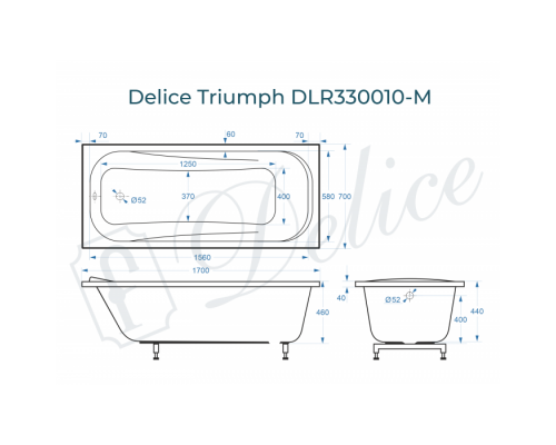 Ванна из литьевого мрамора Delice Triumph 170х70 матовая DLR330010-M