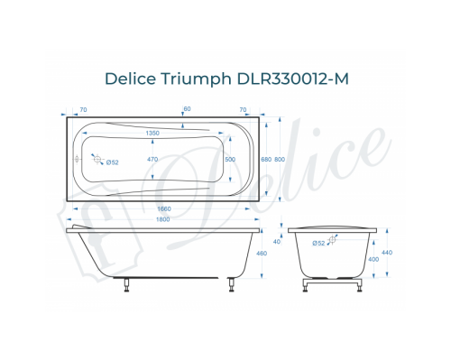 Ванна из литьевого мрамора Delice Triumph 180х80 матовая DLR330012-M